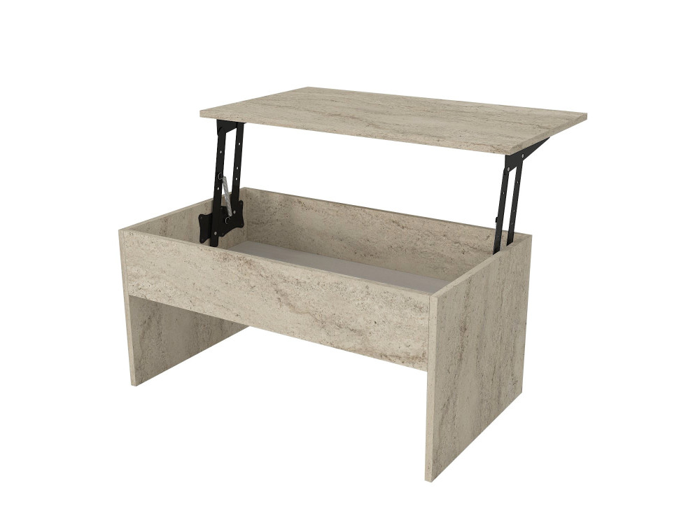 Table basse avec coffre de rangement en bois "Akilli" - 90 x 45 x 52 cm - Travertin