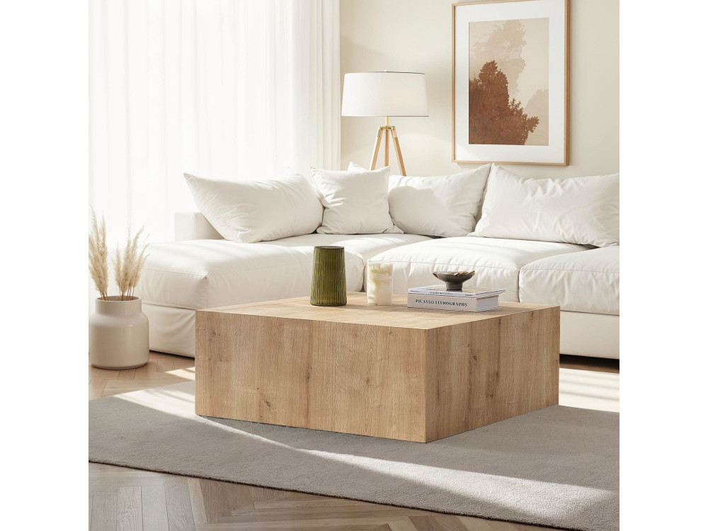 Table Basse en MDF "Prizma" - 90 x 90 x 35 cm - Chêne Saphir