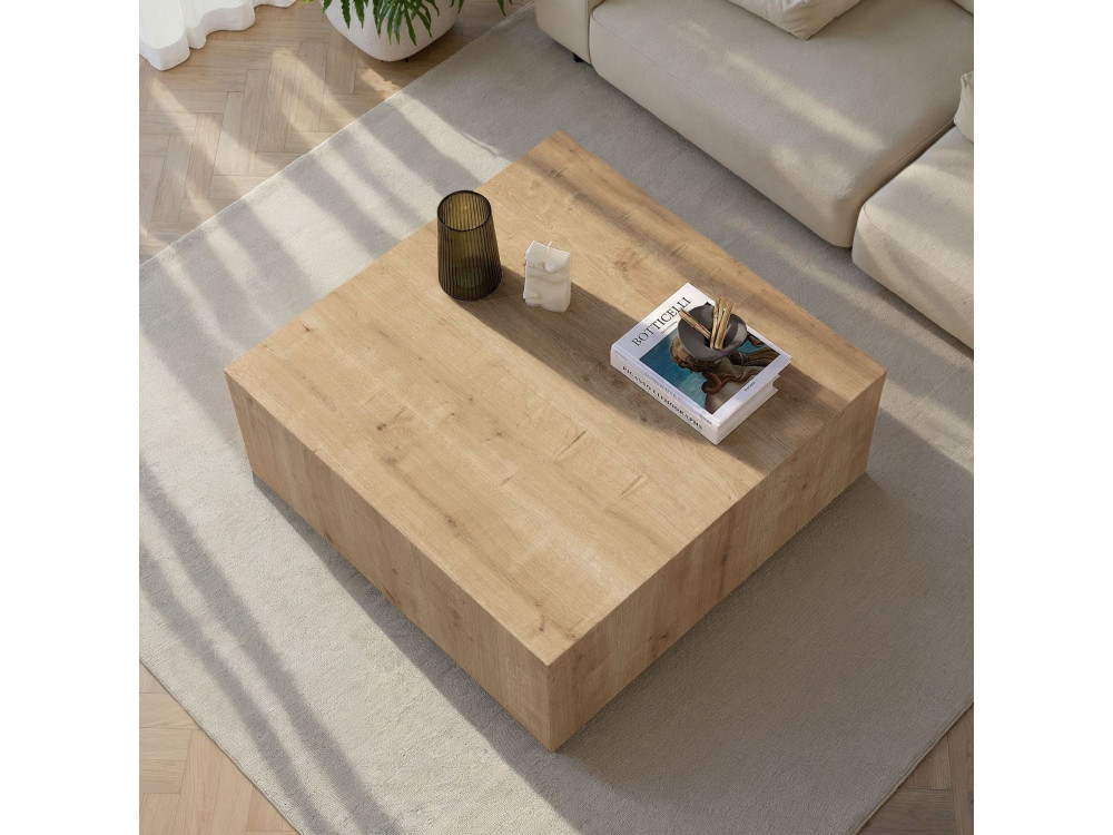 Table Basse en MDF "Prizma" - 90 x 90 x 35 cm - Chêne Saphir