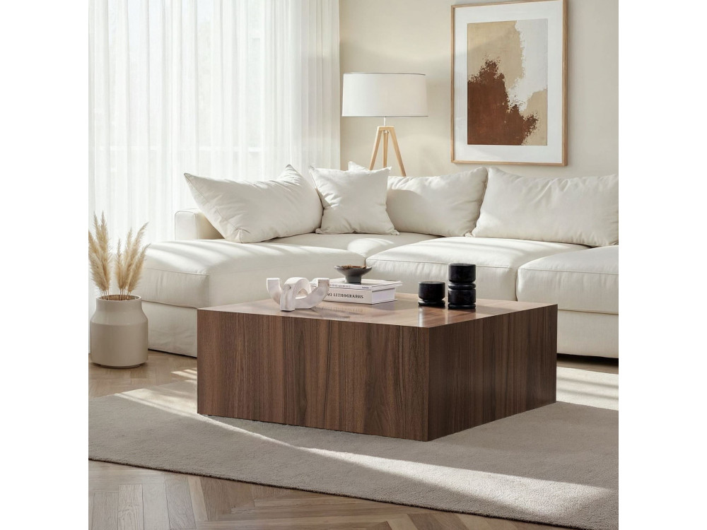 Table Basse en MDF "Prizma" - 90 x 90 x 35 cm - Noyer