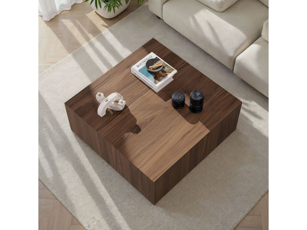 Table Basse en MDF "Prizma" - 90 x 90 x 35 cm - Noyer