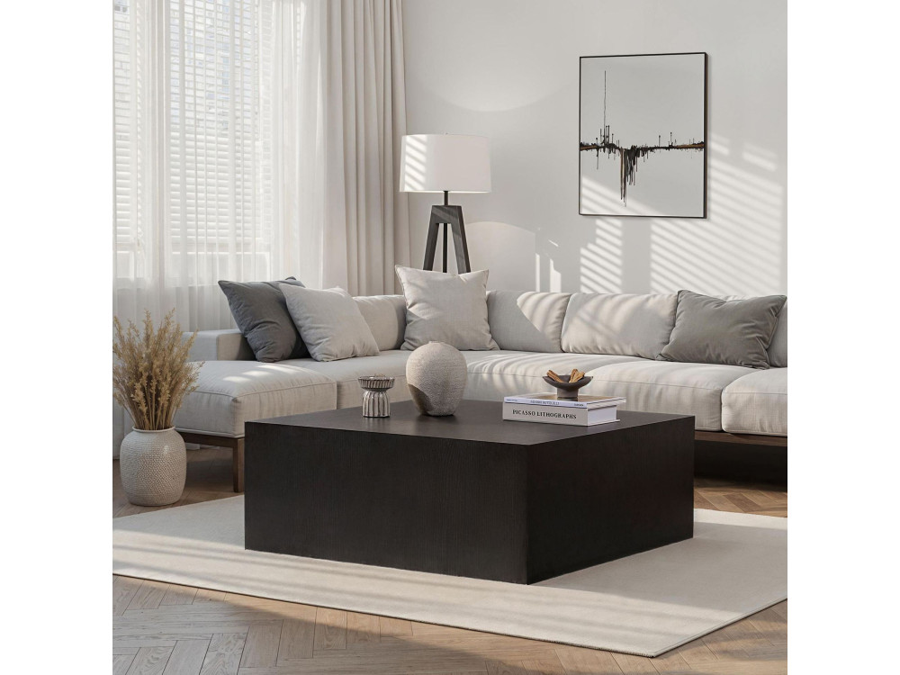 Table Basse en MDF "Prizma" - 90 x 90 x 35 cm - Bois Noir