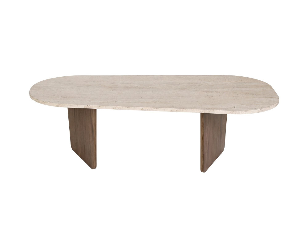 Table Basse en bois "Ovalis" - 130 x 65 x 40 cm - Travertin / Noyer