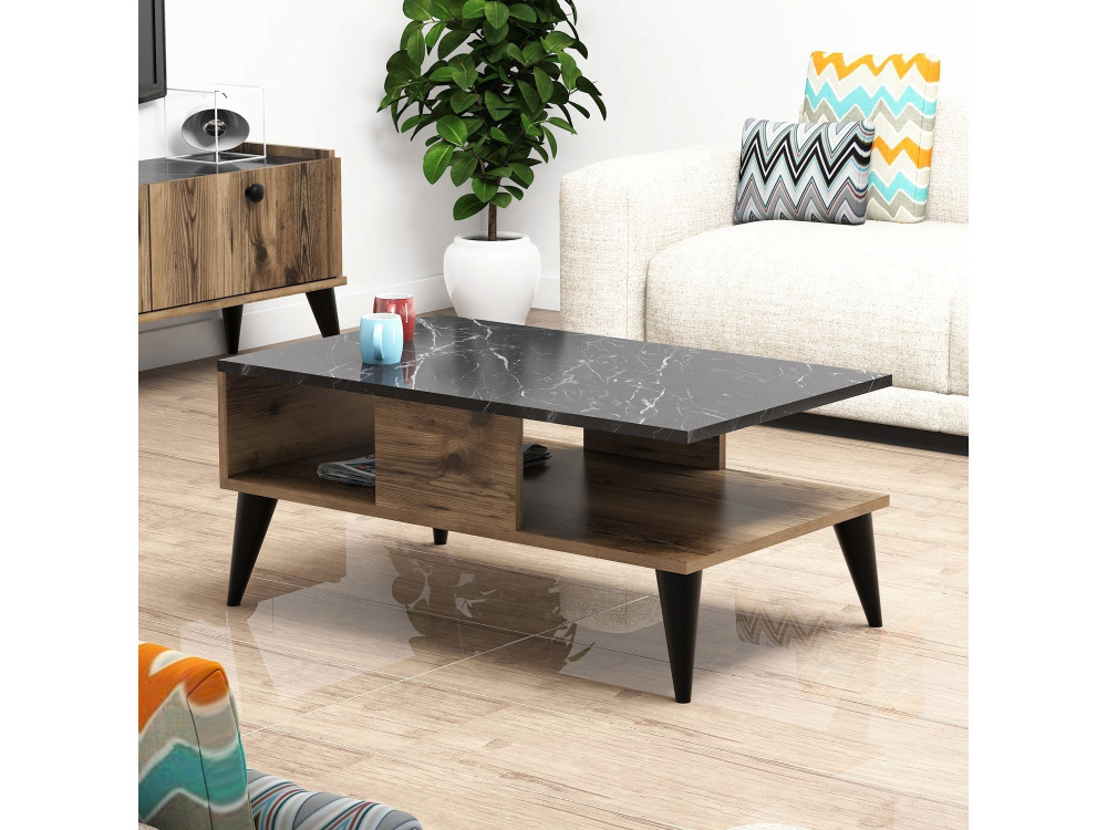 Table basse en bois "Lidya" - 90 x 54 x 39 cm - Marron
