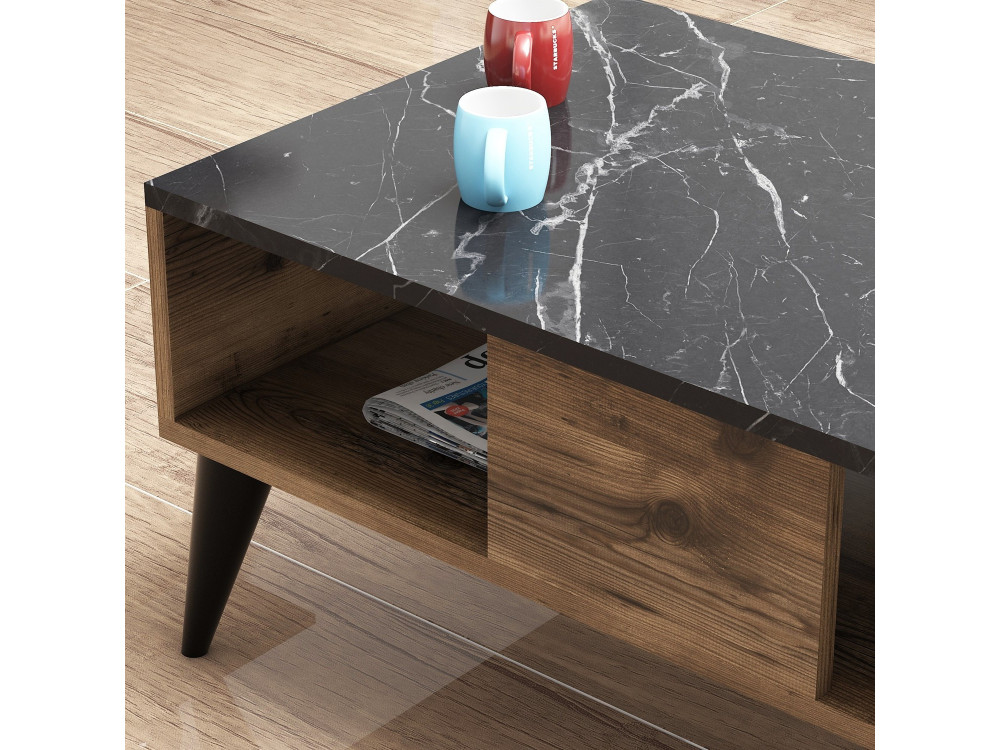 Table basse en bois "Lidya" - 90 x 54 x 39 cm - Marron