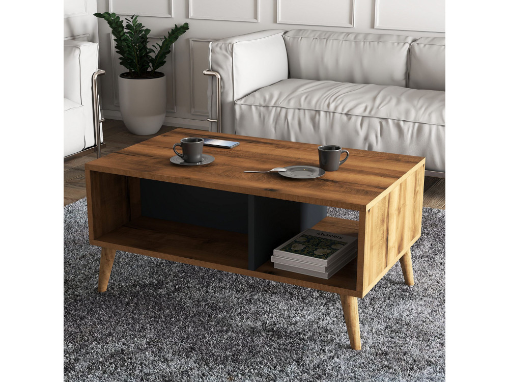 Table basse en bois "Exxen" - 90 x 41 x 54 cm - Gris anthracite
