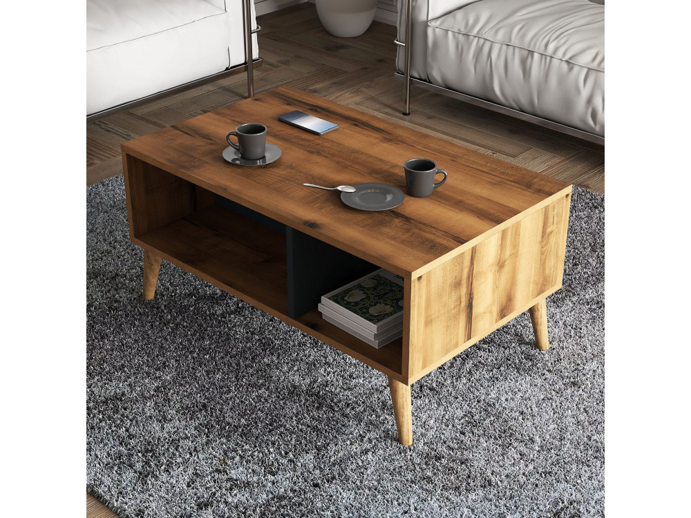 Table basse en bois "Exxen" - 90 x 41 x 54 cm - Gris anthracite