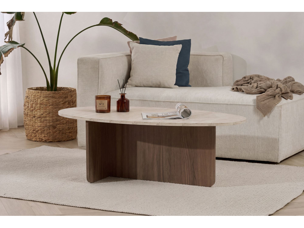 Table basse en bois "Orba" - 120 x 65 x 40 cm - Travertin