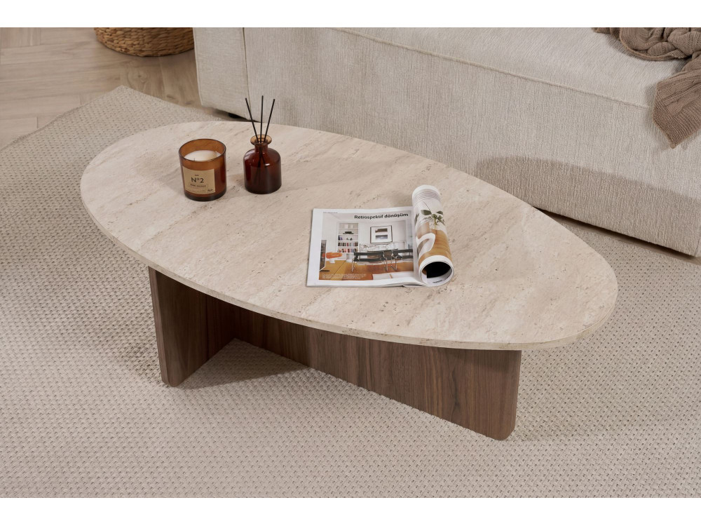Table basse en bois "Orba" - 120 x 65 x 40 cm - Travertin