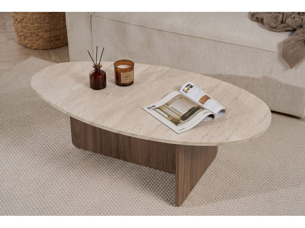 Table basse en bois "Orba" - 120 x 65 x 40 cm - Travertin