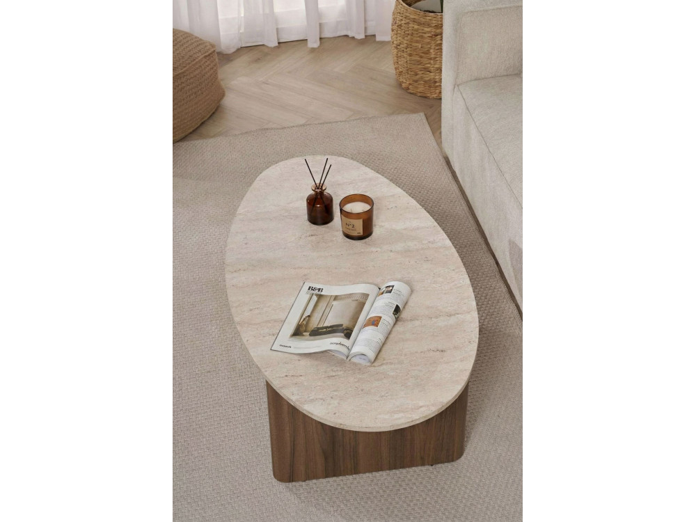 Table basse en bois "Orba" - 120 x 65 x 40 cm - Travertin