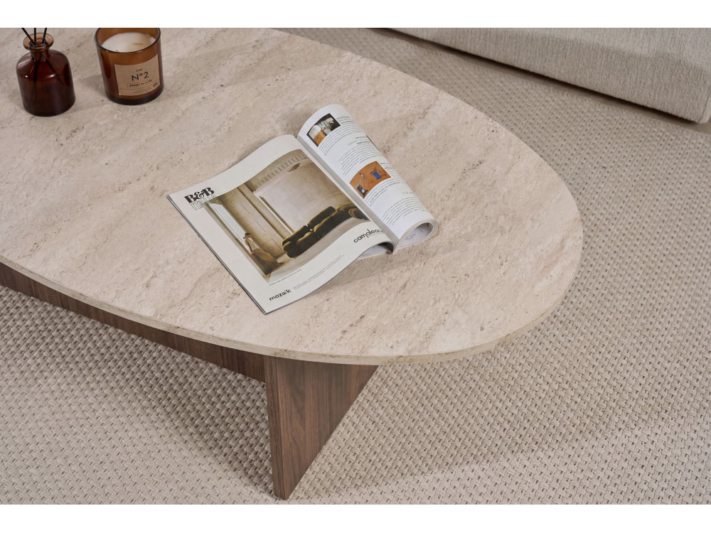 Table basse en bois "Orba" - 120 x 65 x 40 cm - Travertin