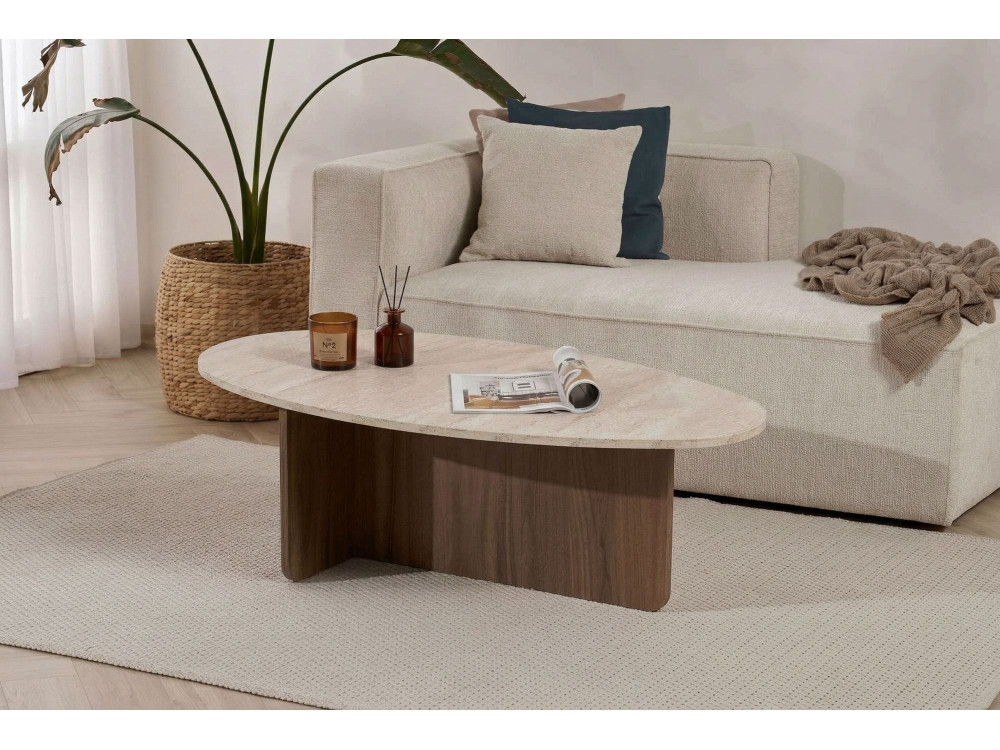 Table basse en bois "Orba" - 120 x 65 x 40 cm - Travertin