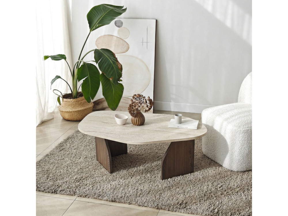 Table basse en bois "Rock" - 100 x 60 x 35 cm - Travertin