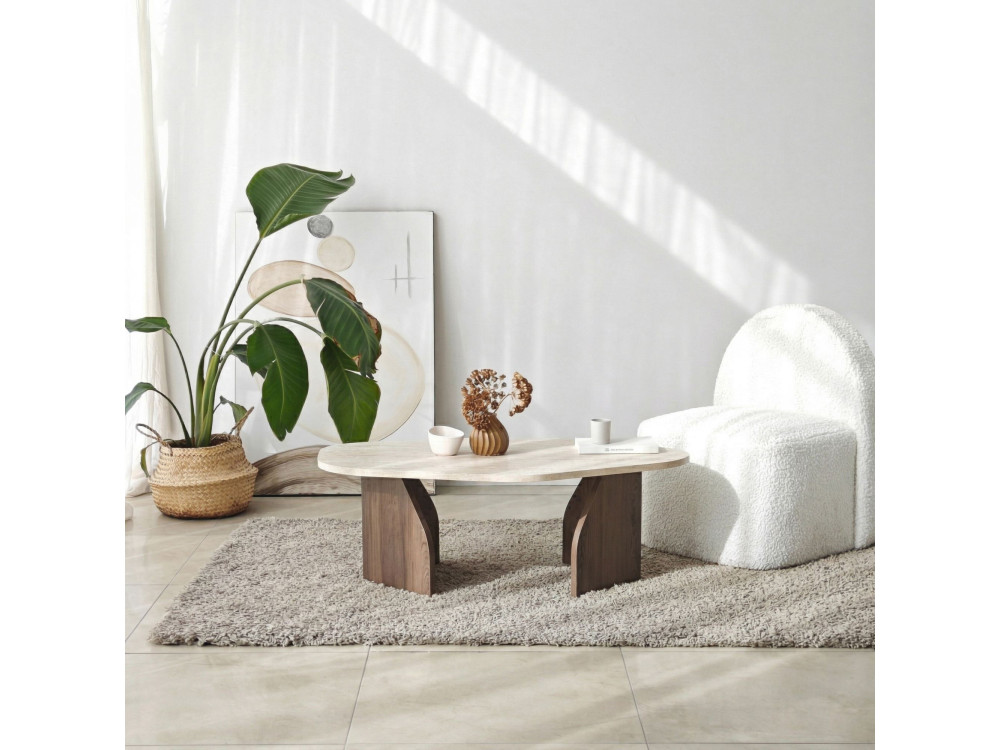 Table basse en bois "Rock" - 100 x 60 x 35 cm - Travertin