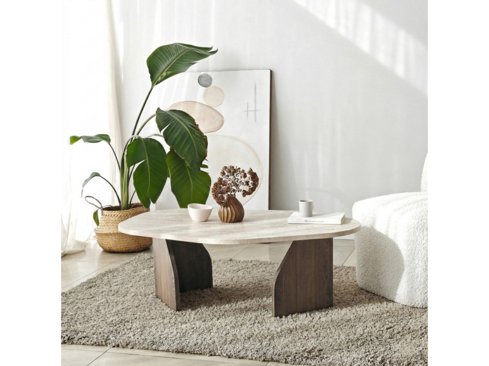 Table basse en bois "Rock" - 100 x 60 x 35 cm - Travertin