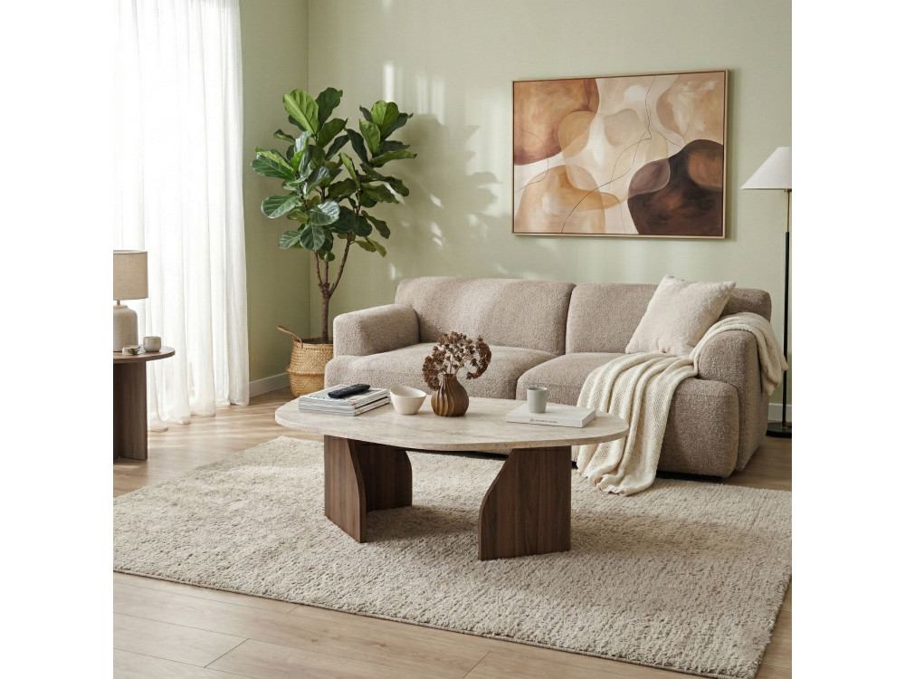 Table basse en bois "Rock" - 100 x 60 x 35 cm - Travertin