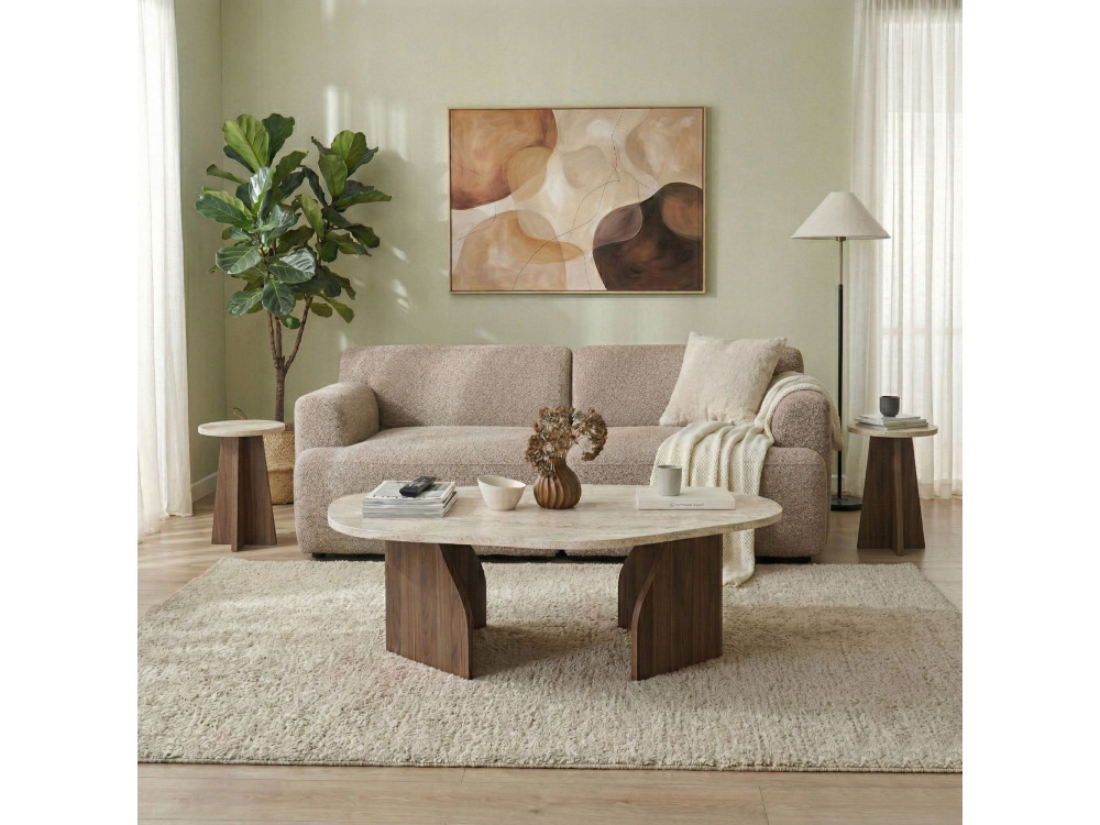 Table basse en bois "Rock" - 100 x 60 x 35 cm - Travertin