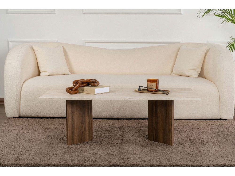 Table basse en bois "Sabin" - 119 x 60 x 40 cm - Travertin