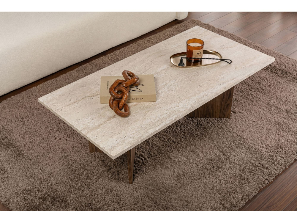Table basse en bois "Sabin" - 119 x 60 x 40 cm - Travertin