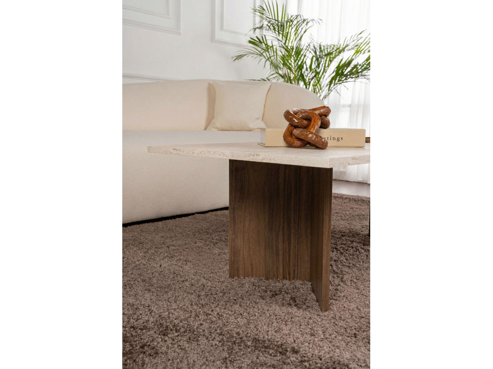 Table basse en bois "Sabin" - 119 x 60 x 40 cm - Travertin
