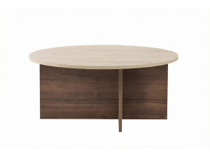Table basse en bois "Soleil" - 90 x 90 x 40 cm - Travertin