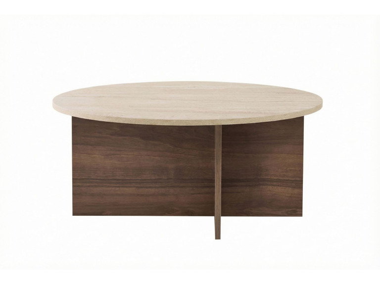 Table basse en bois "Soleil" - 90 x 90 x 40 cm - Travertin
