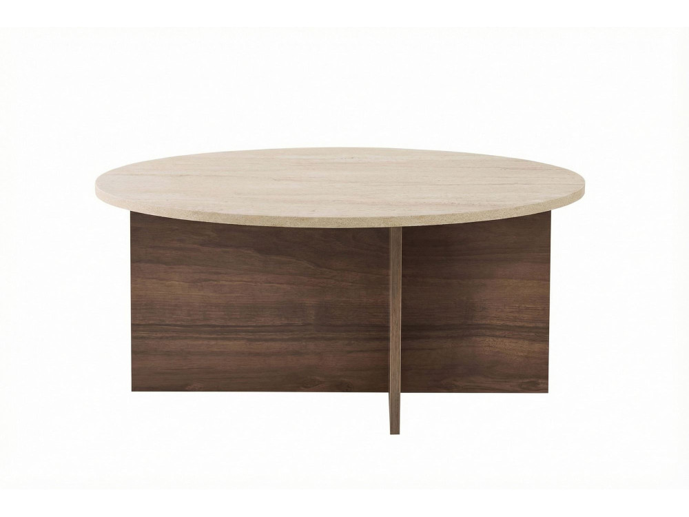 Table basse en bois "Soleil" - 90 x 90 x 40 cm - Travertin