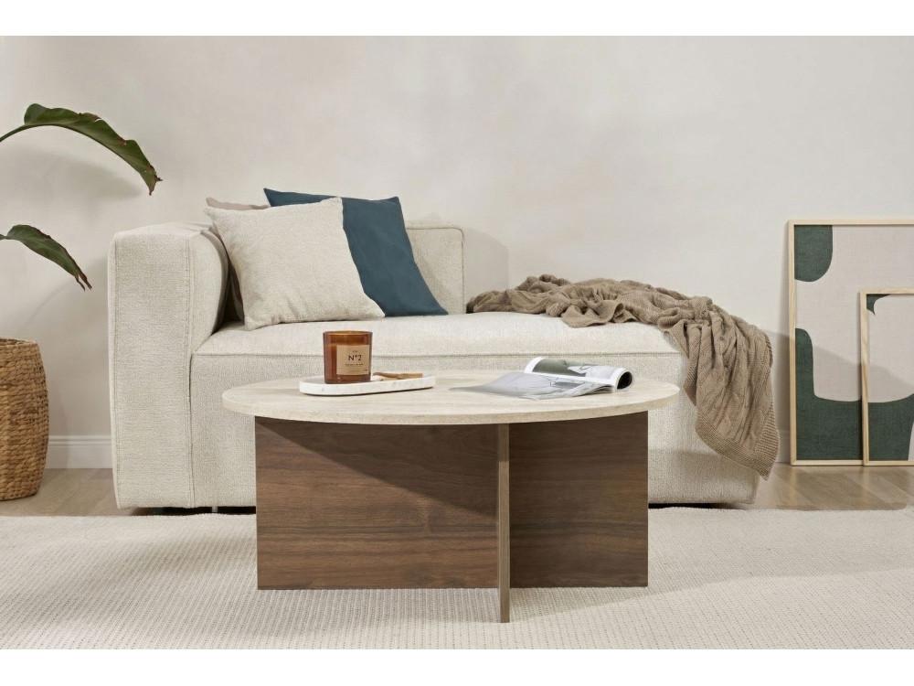 Table basse en bois "Soleil" - 90 x 90 x 40 cm - Travertin