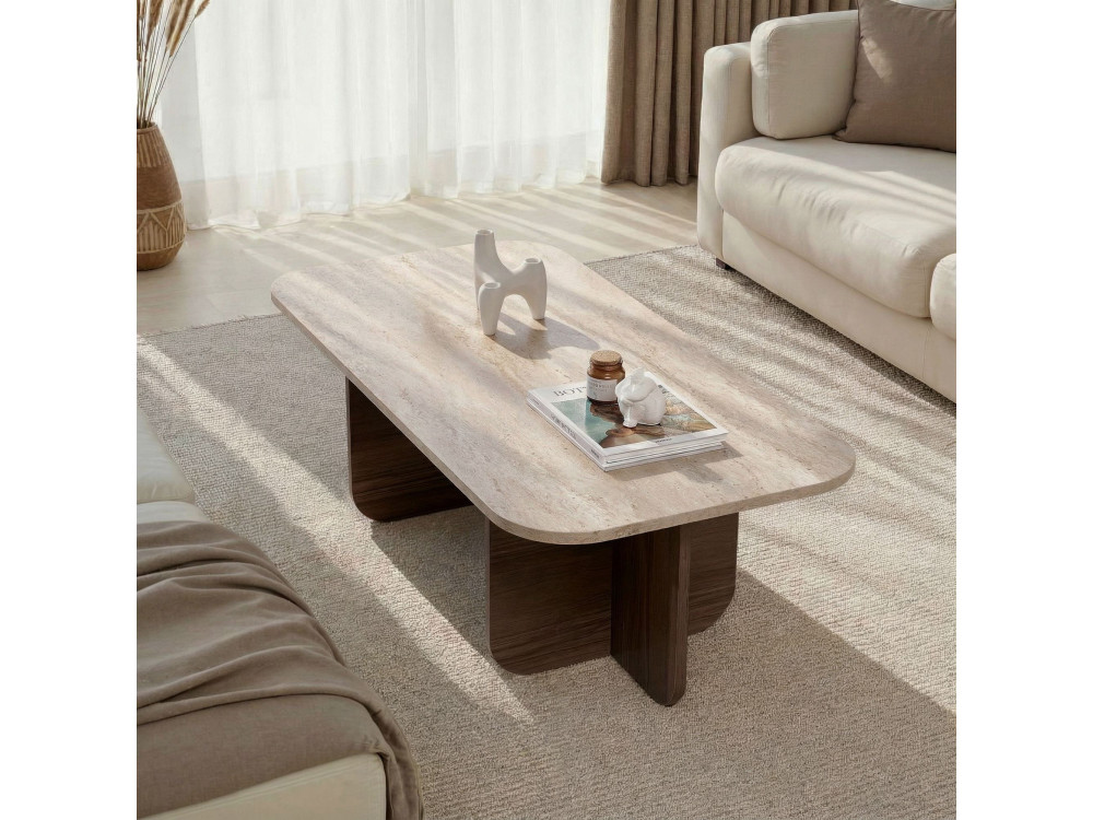Table basse en bois "Akira" - 120 x 60 x 41 cm - Travertin