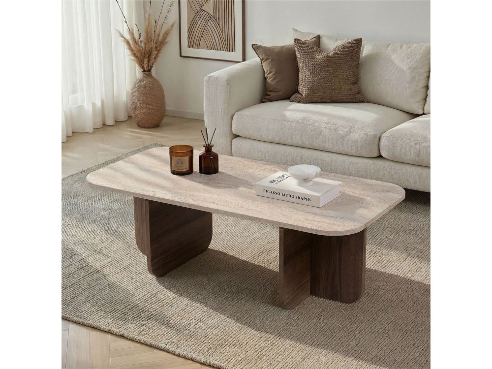 Table basse en bois "Akira" - 120 x 60 x 41 cm - Travertin