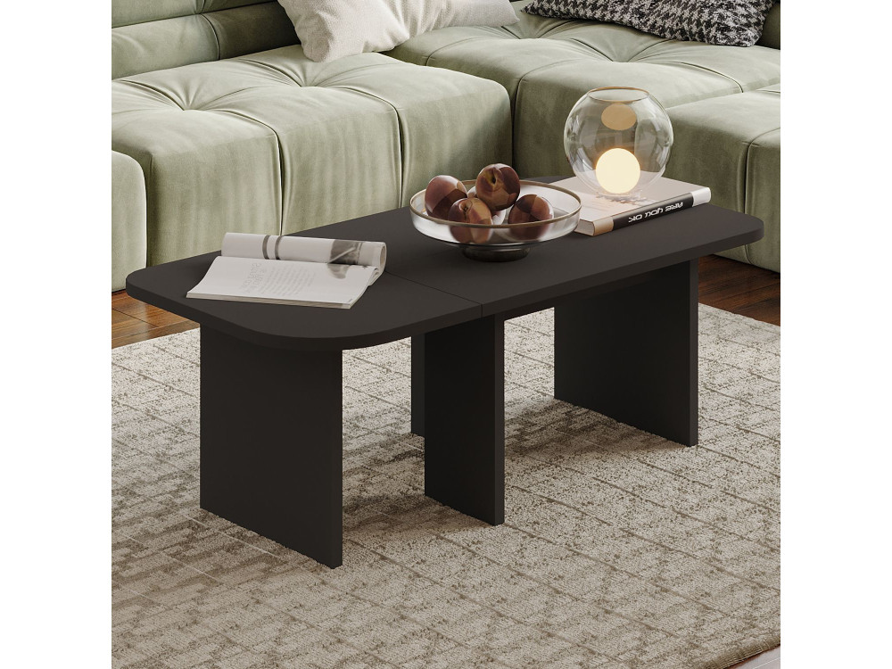 Ensemble tables basses en bois "Iris" - 90 x 45 x 35 cm - Gris anthracite