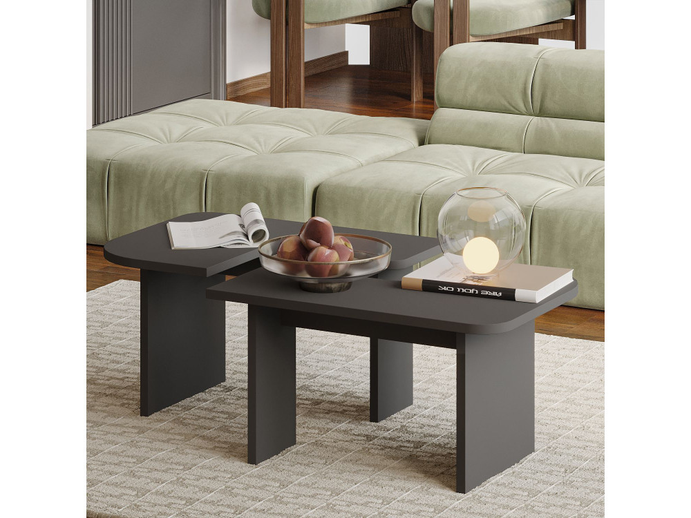 Ensemble tables basses en bois "Iris" - 90 x 45 x 35 cm - Gris anthracite