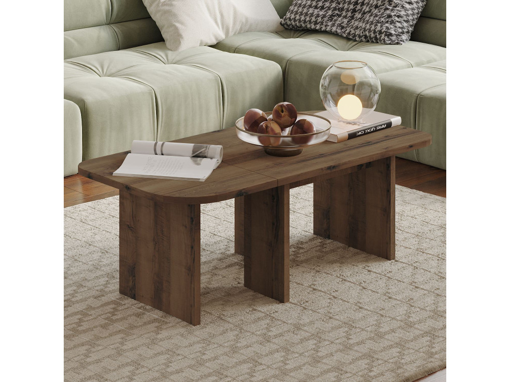 Ensemble tables basses en bois "Iris" - 90 x 45 x 35 cm - Marron