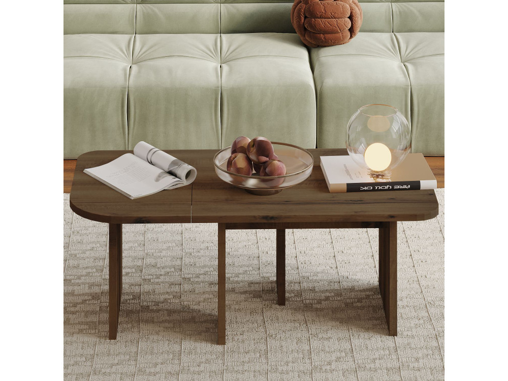 Ensemble tables basses en bois "Iris" - 90 x 45 x 35 cm - Marron