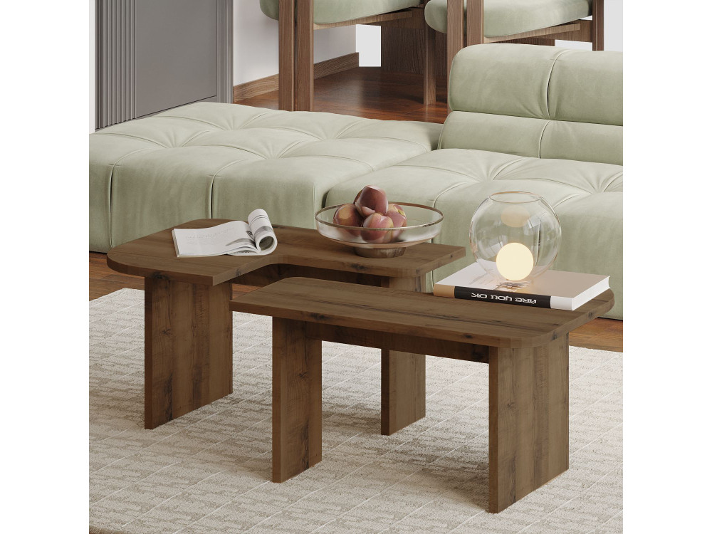 Ensemble tables basses en bois "Iris" - 90 x 45 x 35 cm - Marron