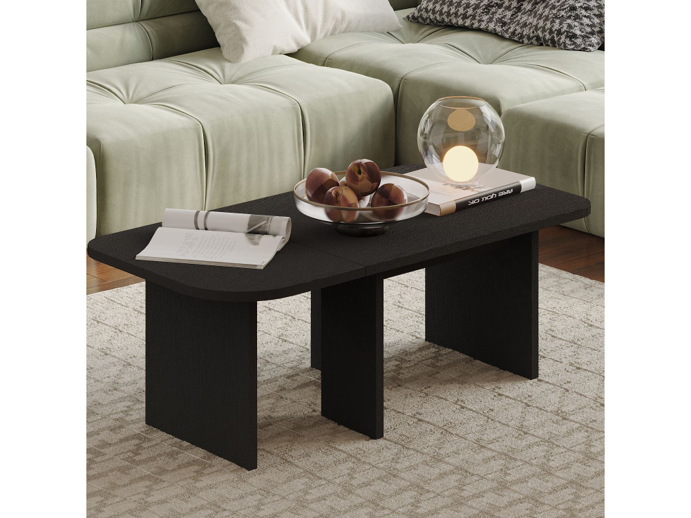 Ensemble Tables Basses en bois "Iris" - 90 x 45 x 35 cm - Noir
