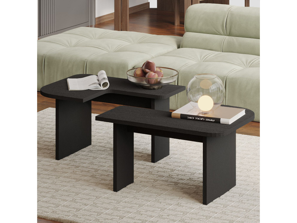 Ensemble Tables Basses en bois "Iris" - 90 x 45 x 35 cm - Noir