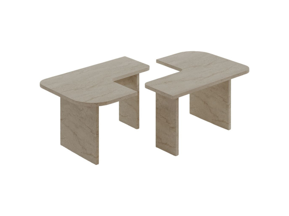 Ensemble tables basses en bois "Iris" - 90 x 45 x 35 cm - Travertin
