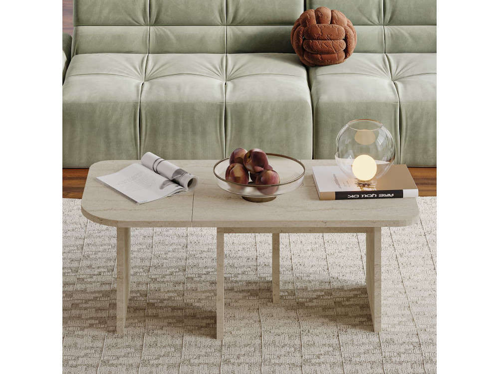 Ensemble tables basses en bois "Iris" - 90 x 45 x 35 cm - Travertin