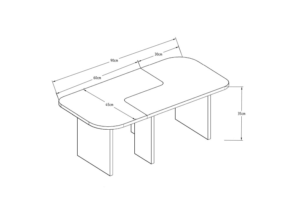 Ensemble tables basses en bois "Iris" - 90 x 45 x 35 cm - Travertin