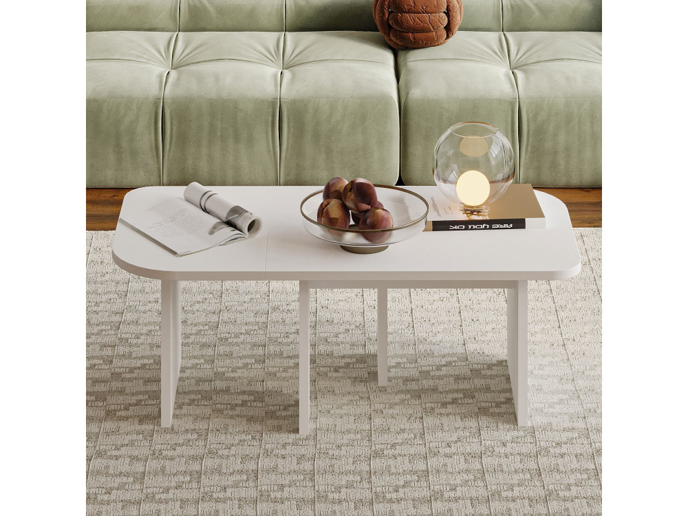 Ensemble tables basses en bois "Iris" - 90 x 45 x 35 cm - Blanc