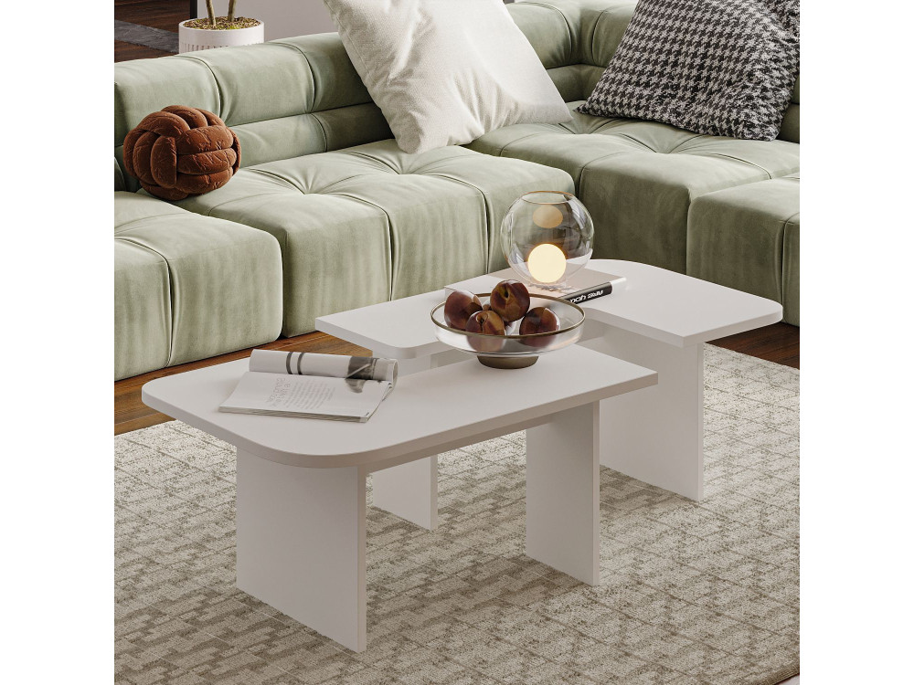 Ensemble tables basses en bois "Iris" - 90 x 45 x 35 cm - Blanc