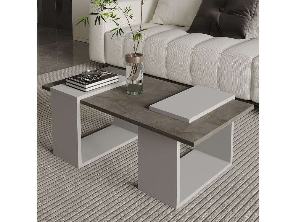 Table basse en bois "Matris" - 90 x 46 x 37 cm - Gris