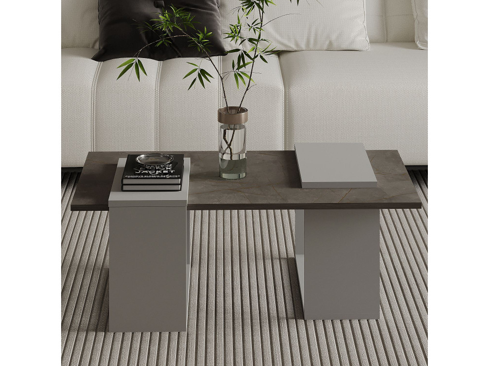 Table basse en bois "Matris" - 90 x 46 x 37 cm - Gris