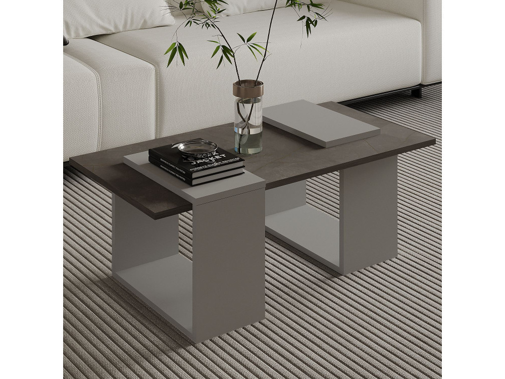 Table basse en bois "Matris" - 90 x 46 x 37 cm - Gris