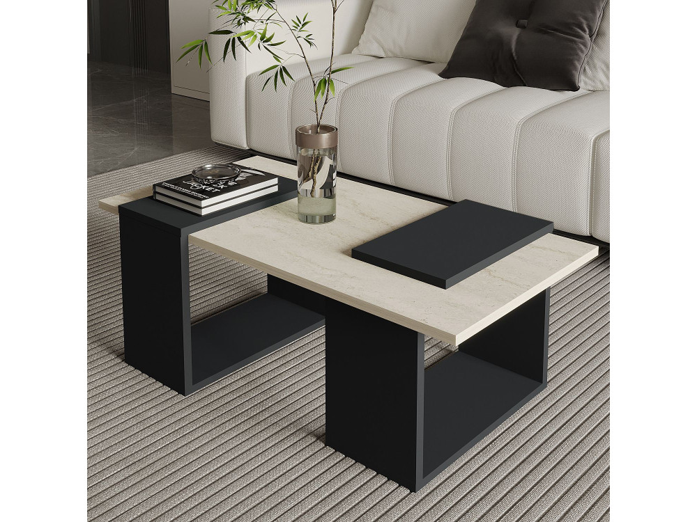 Table basse en bois "Matris" - 90 x 46 x 37 cm - Gris anthracite