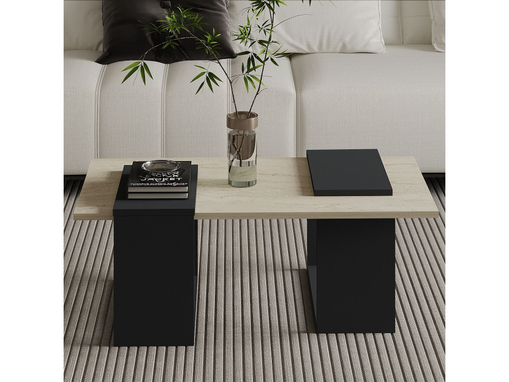 Table basse en bois "Matris" - 90 x 46 x 37 cm - Gris anthracite