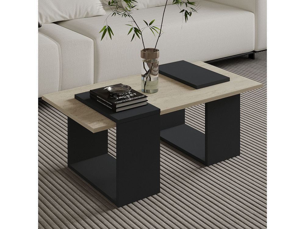 Table basse en bois "Matris" - 90 x 46 x 37 cm - Gris anthracite
