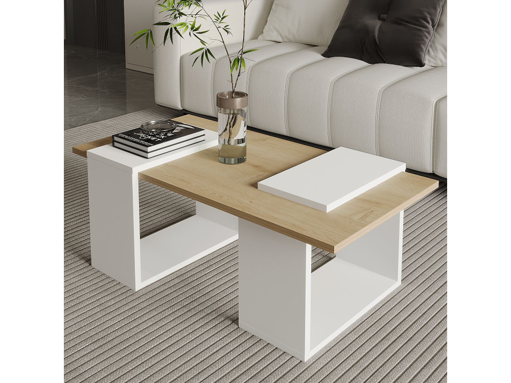 Table basse en bois "Matris" - 90 x 46 x 37 cm - Blanc